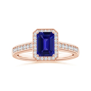 8.14x6.11x4.40mm AAAA GIA Certified Emerald-Cut Tanzanite Halo Ring with Diamonds in 18K Rose Gold