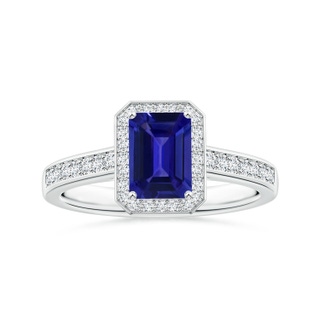 8.14x6.11x4.40mm AAAA GIA Certified Emerald-Cut Tanzanite Halo Ring with Diamonds in P950 Platinum