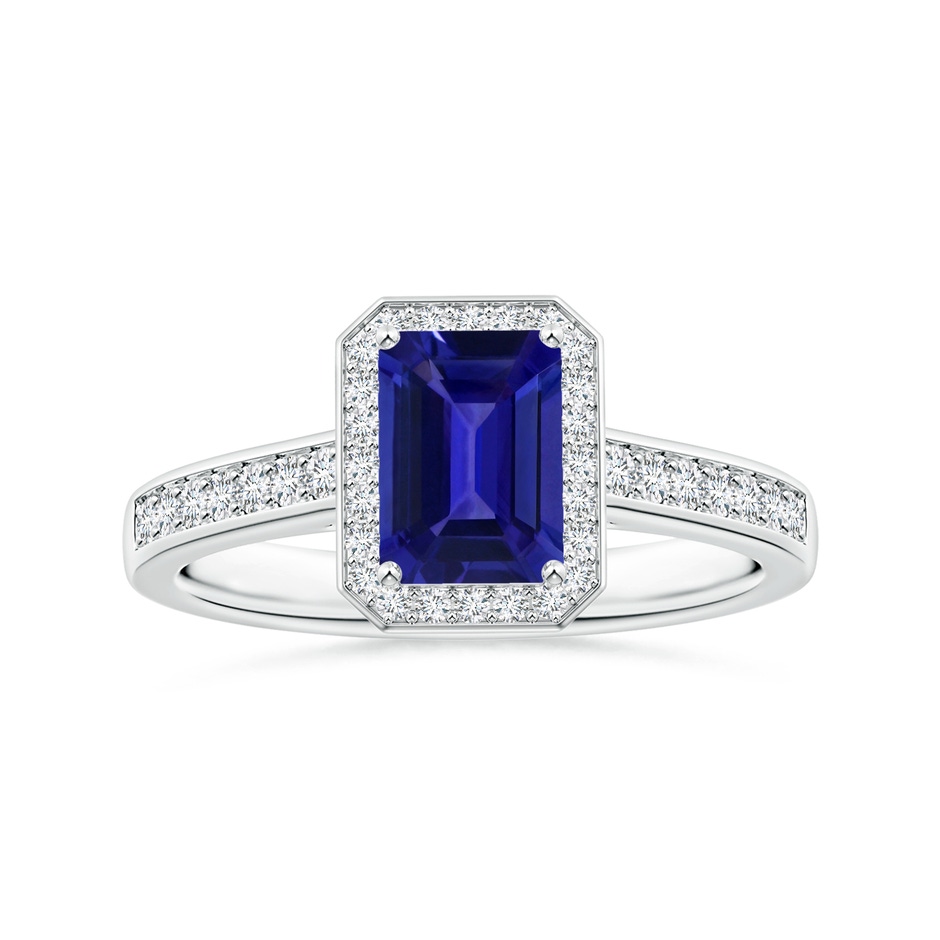 8.14x6.11x4.40mm AAAA GIA Certified Emerald-Cut Tanzanite Halo Ring with Diamonds in White Gold 