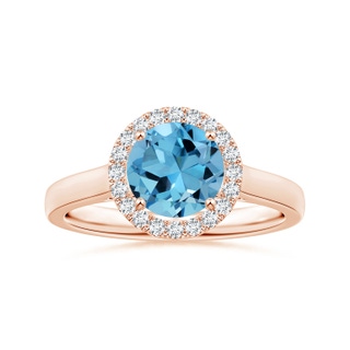 7.57x7.51x5.11mm AAAA GIA Certified Round Swiss Blue Topaz Ring with Diamond Halo in 10K Rose Gold