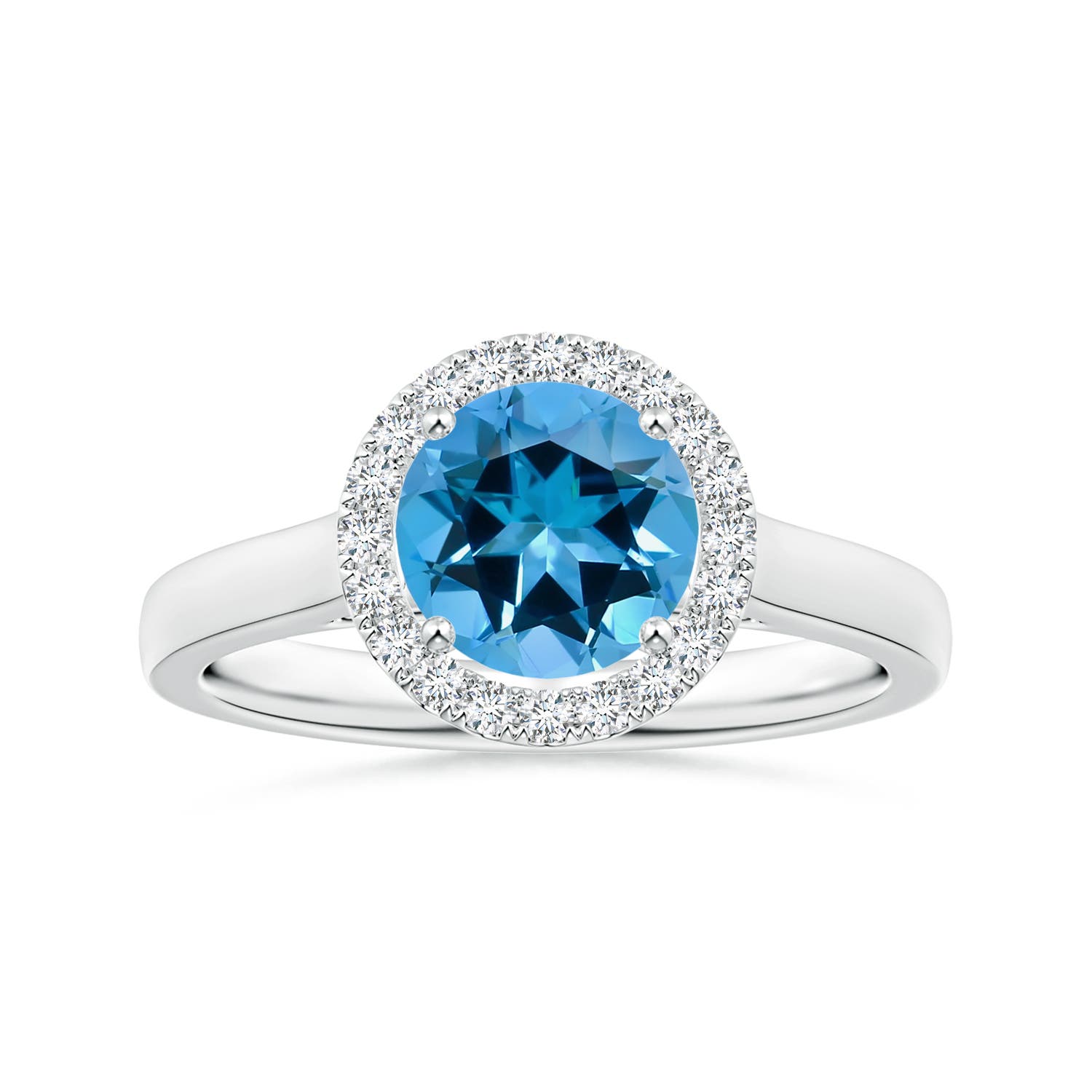 GIA Certified Round Swiss Blue Topaz Ring with Diamond Halo