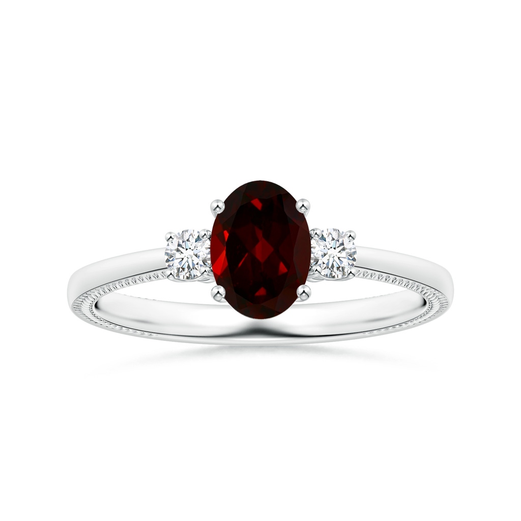 7.93x5.81x3.65mm AAAA GIA Certified Three Stone Oval Garnet Reverse Tapered Shank Ring with Leaf Motifs in P950 Platinum 