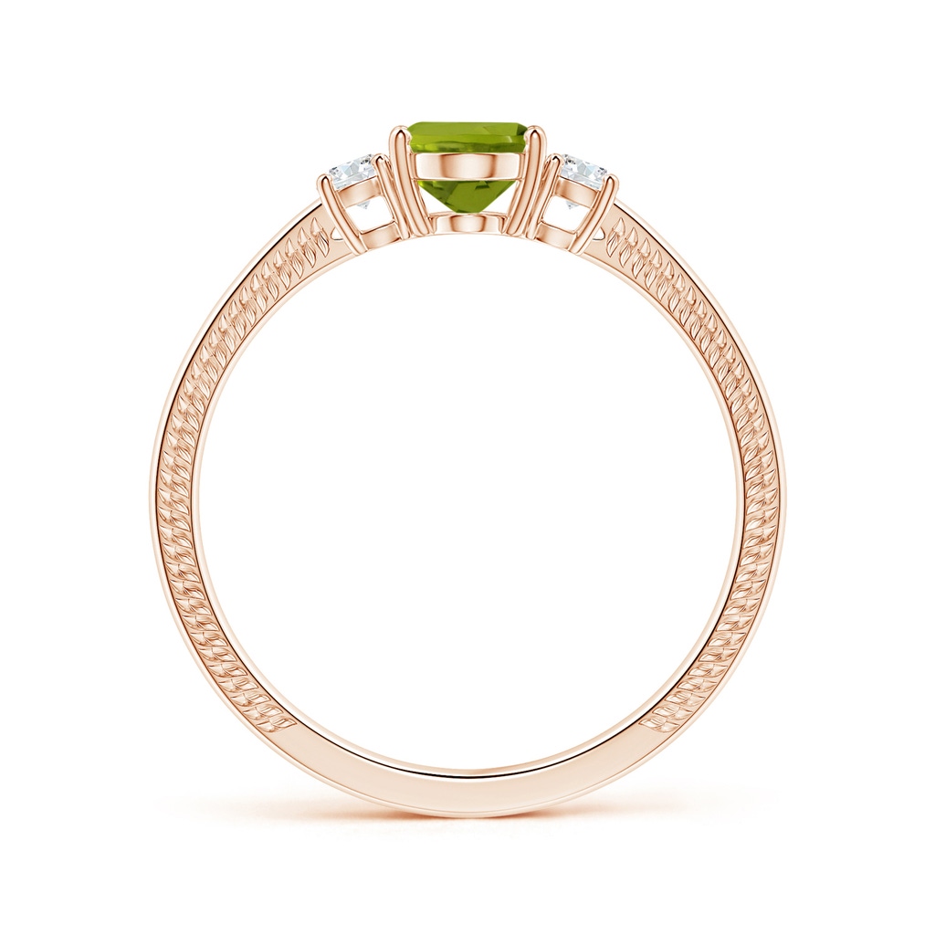 8.02x5.97x4.09mm AAA GIA Certified Three Stone Oval Peridot Reverse Tapered Shank Ring with Leaf Motifs in Rose Gold - side 199