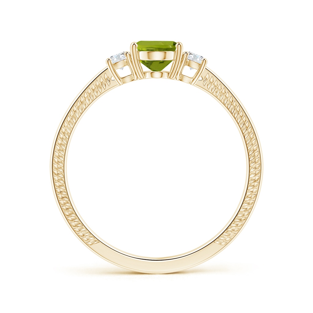 8.02x5.97x4.09mm AAA GIA Certified Three Stone Oval Peridot Reverse Tapered Shank Ring with Leaf Motifs in Yellow Gold - side 199
