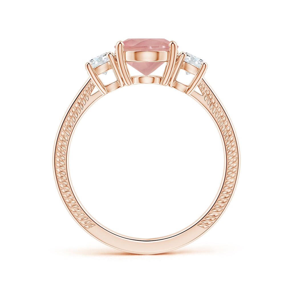 10.12x8.07x5.48mm AAAA GIA Certified Three Stone Oval Rose Quartz Reverse Tapered Shank Ring with Leaf Motifs in 10K Rose Gold - side 199