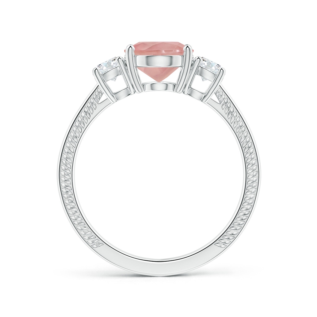 10.12x8.07x5.48mm AAAA GIA Certified Three Stone Oval Rose Quartz Reverse Tapered Shank Ring with Leaf Motifs in P950 Platinum - side 199
