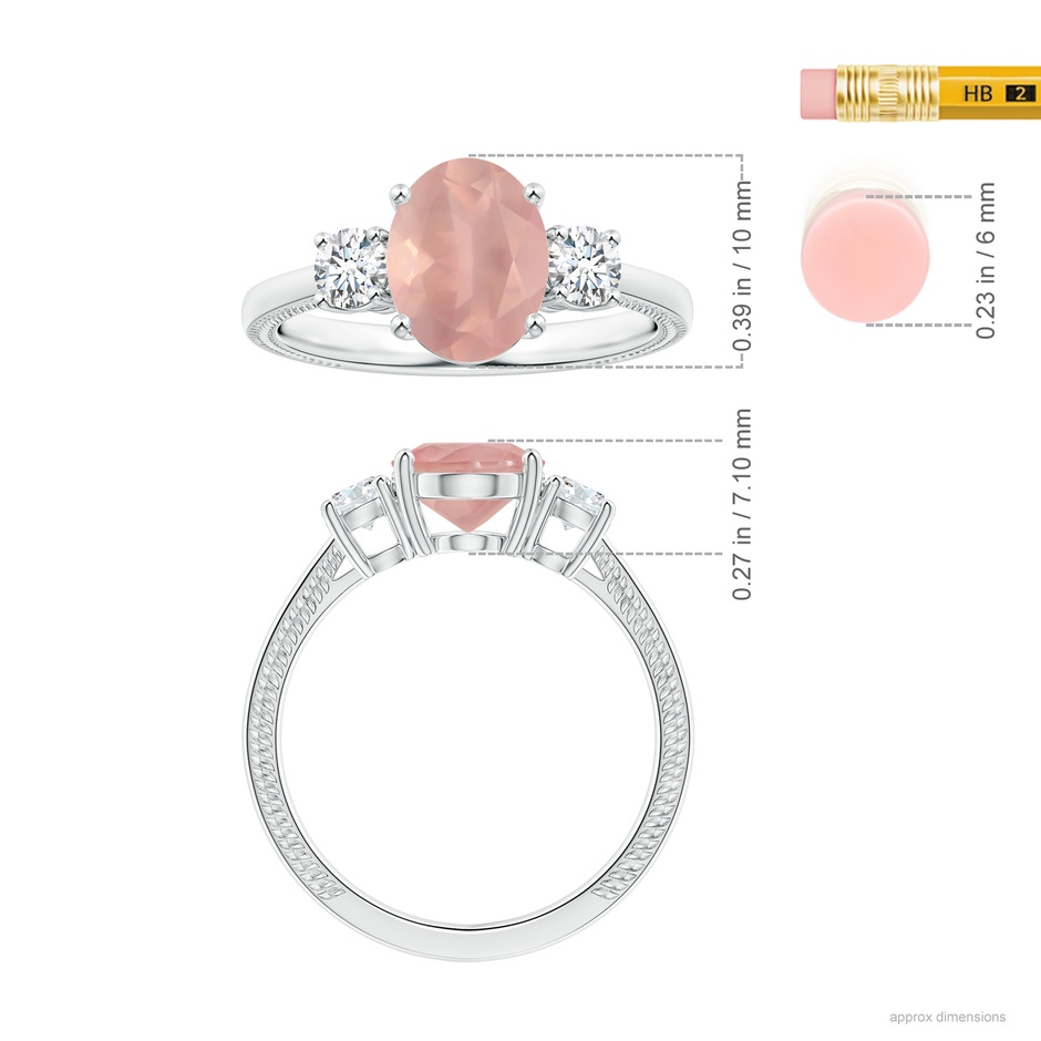 10.12x8.07x5.48mm AAAA GIA Certified Three Stone Oval Rose Quartz Reverse Tapered Shank Ring with Leaf Motifs in P950 Platinum ruler