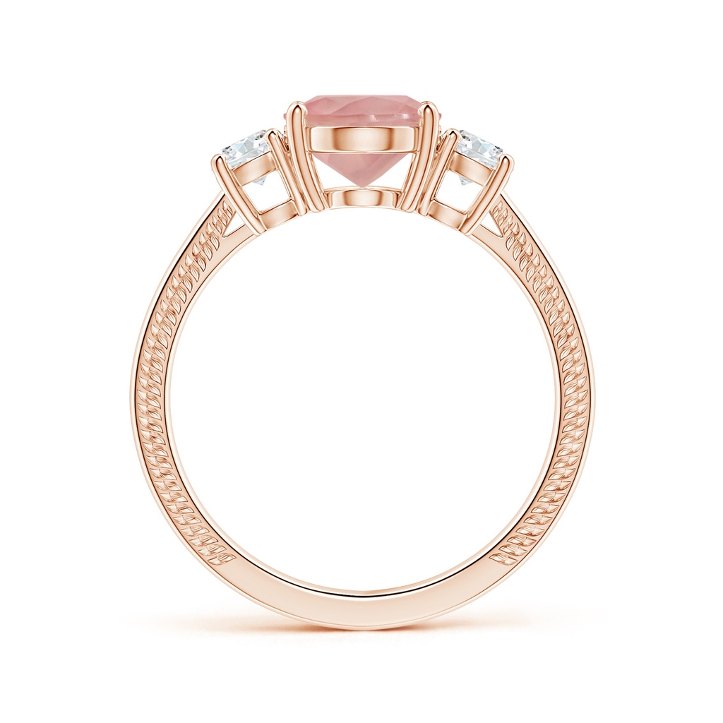 10.12x8.07x5.48mm AAAA GIA Certified Three Stone Oval Rose Quartz Reverse Tapered Shank Ring with Leaf Motifs in Rose Gold Side 199