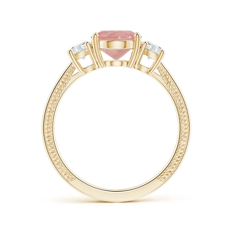 10.12x8.07x5.48mm AAAA GIA Certified Three Stone Oval Rose Quartz Reverse Tapered Shank Ring with Leaf Motifs in Yellow Gold side 199