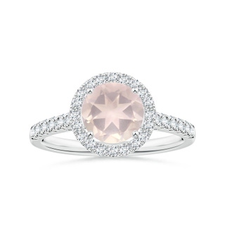 7.10x7.04x4.68mm A GIA Certified Round Rose Quartz Halo Ring with Diamonds in 18K White Gold