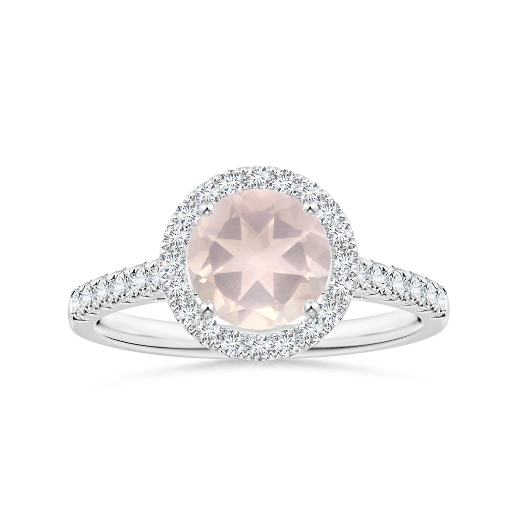 7.10x7.04x4.68mm A GIA Certified Round Rose Quartz Halo Ring with Diamonds in P950 Platinum