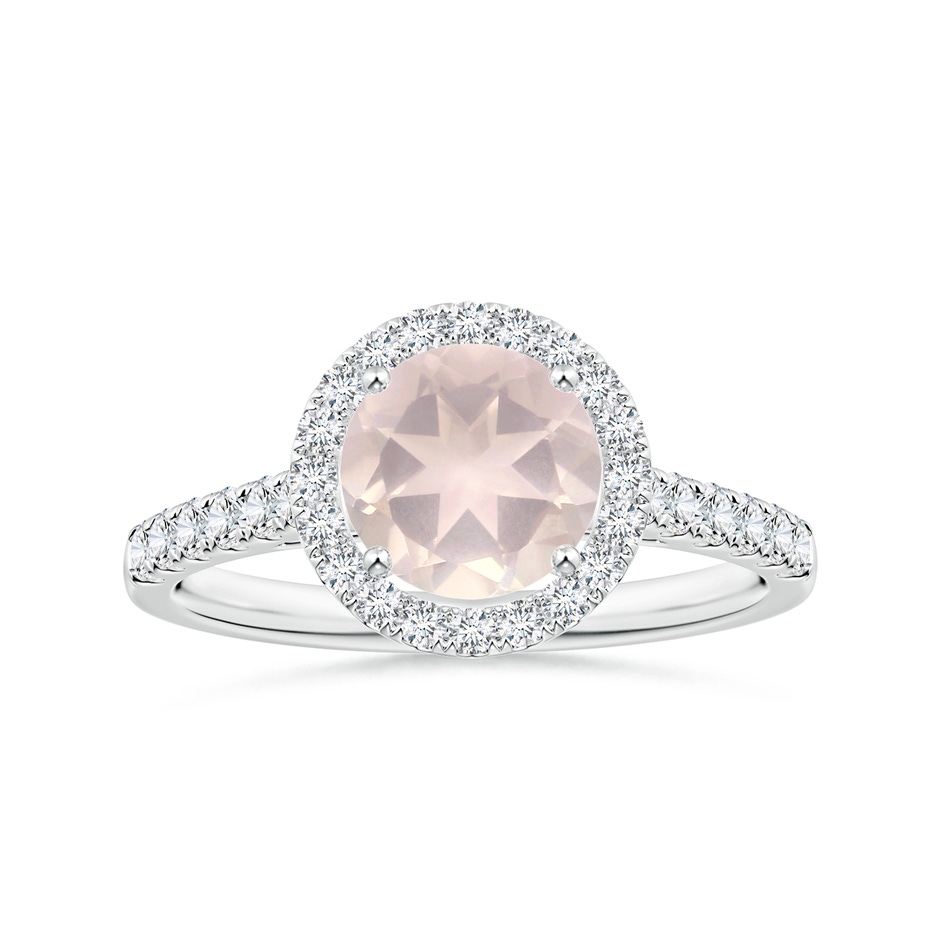 7.10x7.04x4.68mm A GIA Certified Round Rose Quartz Halo Ring with Diamonds in P950 Platinum 