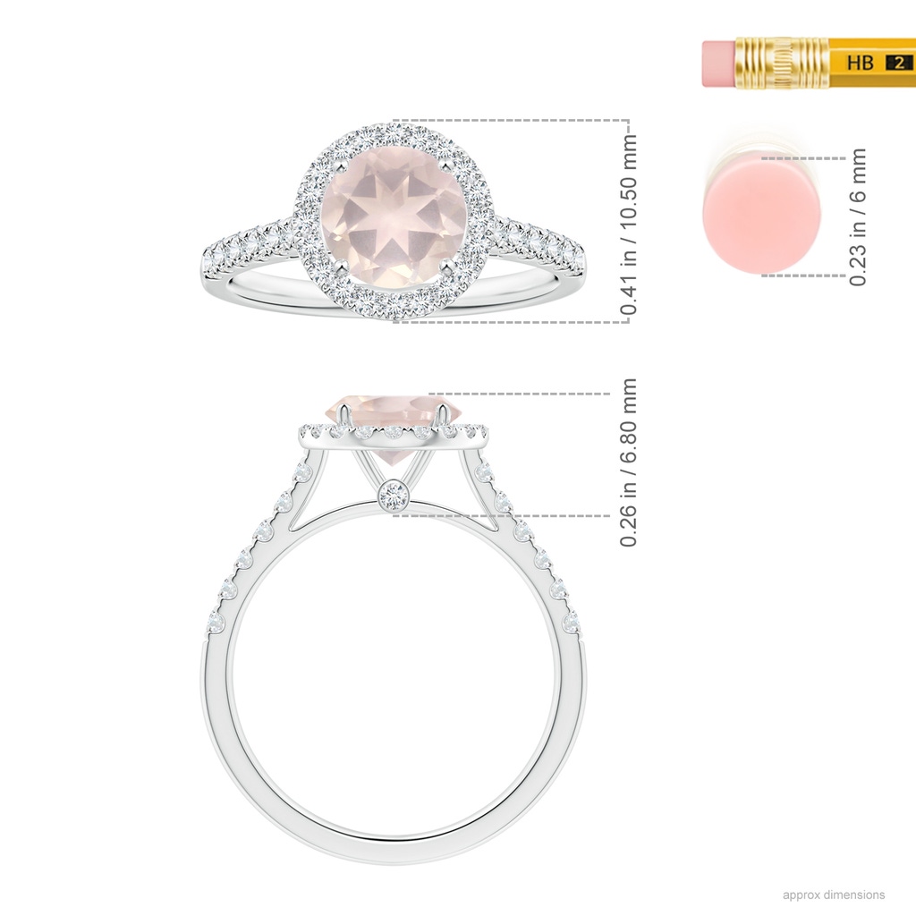 7.10x7.04x4.68mm A GIA Certified Round Rose Quartz Halo Ring with Diamonds in P950 Platinum ruler