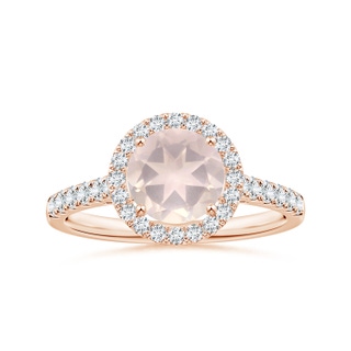 7.10x7.04x4.68mm A GIA Certified Round Rose Quartz Halo Ring with Diamonds in Rose Gold