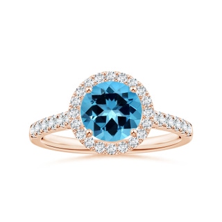 7.25x7.15x4.53mm AAAA GIA Certified Round Swiss Blue Topaz Halo Ring with Diamonds in 10K Rose Gold