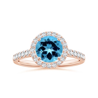 7.25x7.15x4.53mm AAAA GIA Certified Round Swiss Blue Topaz Halo Ring with Diamonds in 18K Rose Gold