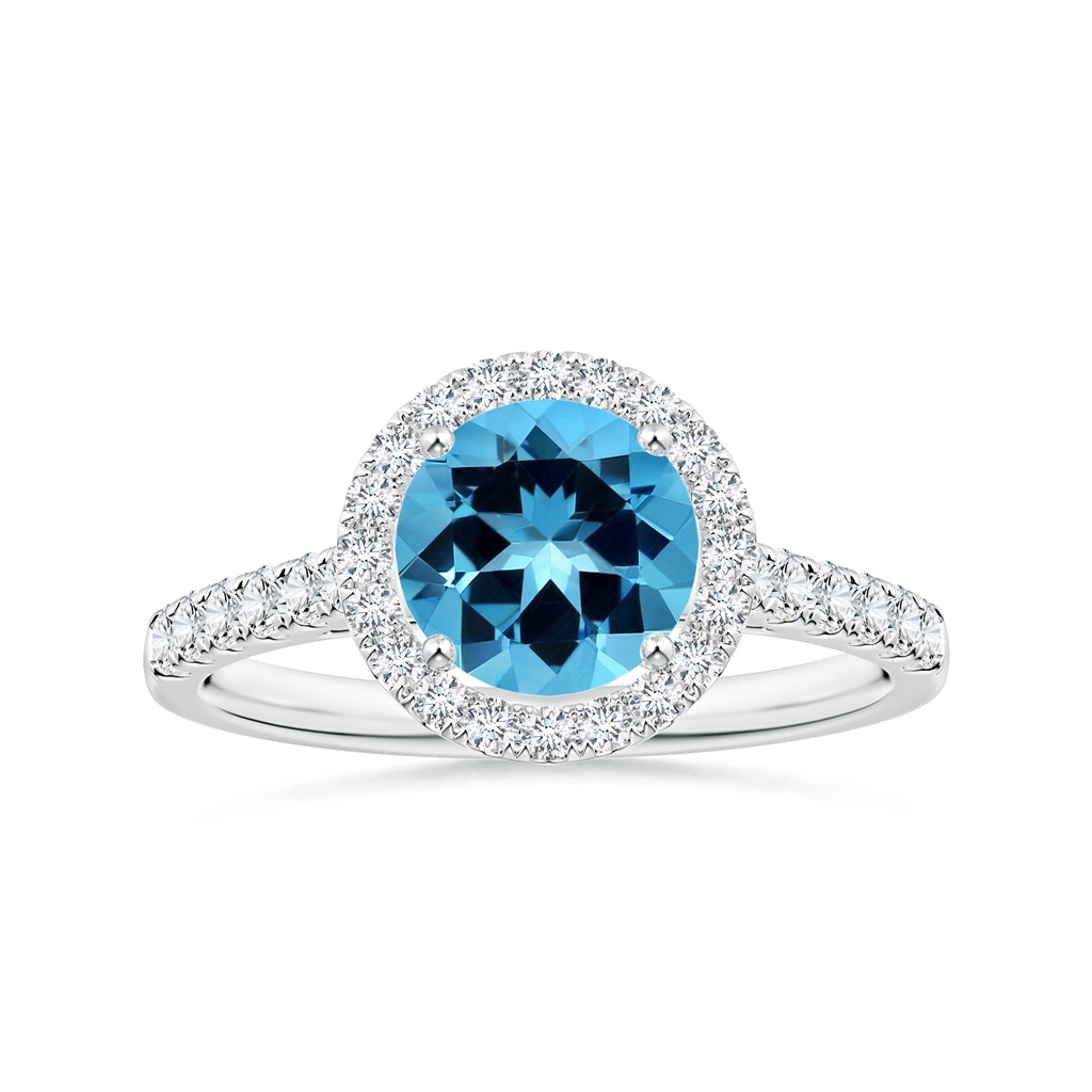 7.25x7.15x4.53mm AAAA GIA Certified Round Swiss Blue Topaz Halo Ring with Diamonds in White Gold