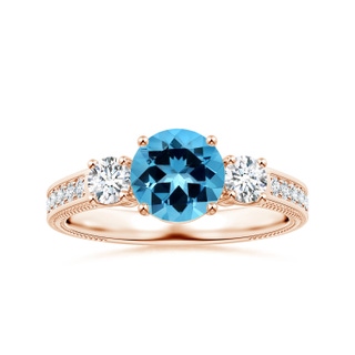 7.25x7.15x4.53mm AAAA GIA Certified Three Stone Swiss Blue Topaz Leaf Ring with Diamonds in 10K Rose Gold