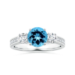 7.25x7.15x4.53mm AAAA GIA Certified Three Stone Swiss Blue Topaz Leaf Ring with Diamonds in P950 Platinum