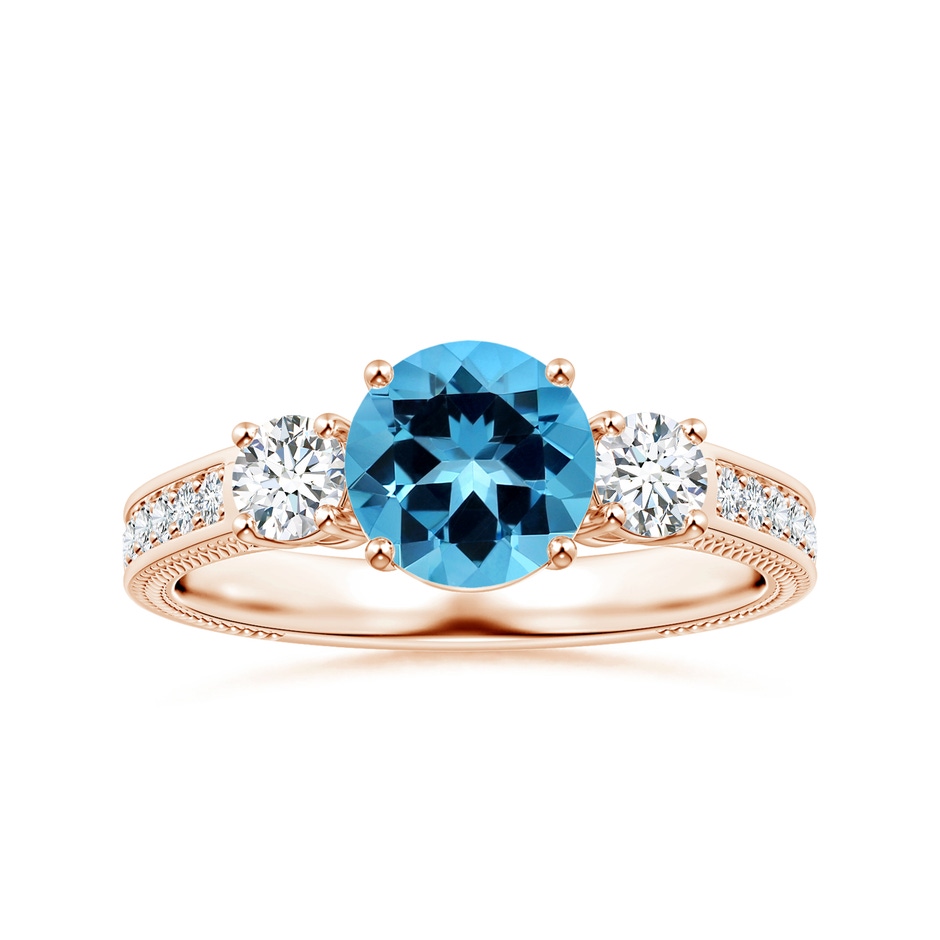 7.25x7.15x4.53mm AAAA GIA Certified Three Stone Swiss Blue Topaz Leaf Ring with Diamonds in Rose Gold 