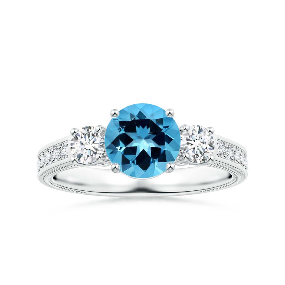 7.25x7.15x4.53mm AAAA GIA Certified Three Stone Swiss Blue Topaz Leaf Ring with Diamonds in White Gold 