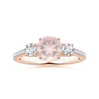 7.10x7.04x4.68mm A GIA Certified Three Stone Rose Quartz Ring with Scrollwork in 18K Rose Gold