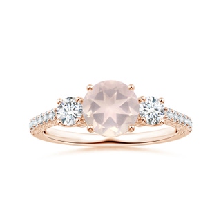 7.10x7.04x4.68mm A GIA Certified Three Stone Rose Quartz Ring with Scrollwork in 9K Rose Gold