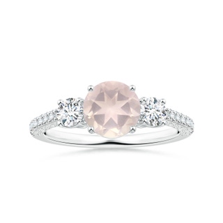 7.10x7.04x4.68mm A GIA Certified Three Stone Rose Quartz Ring with Scrollwork in P950 Platinum