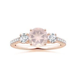 7.10x7.04x4.68mm A GIA Certified Three Stone Rose Quartz Ring with Scrollwork in Rose Gold