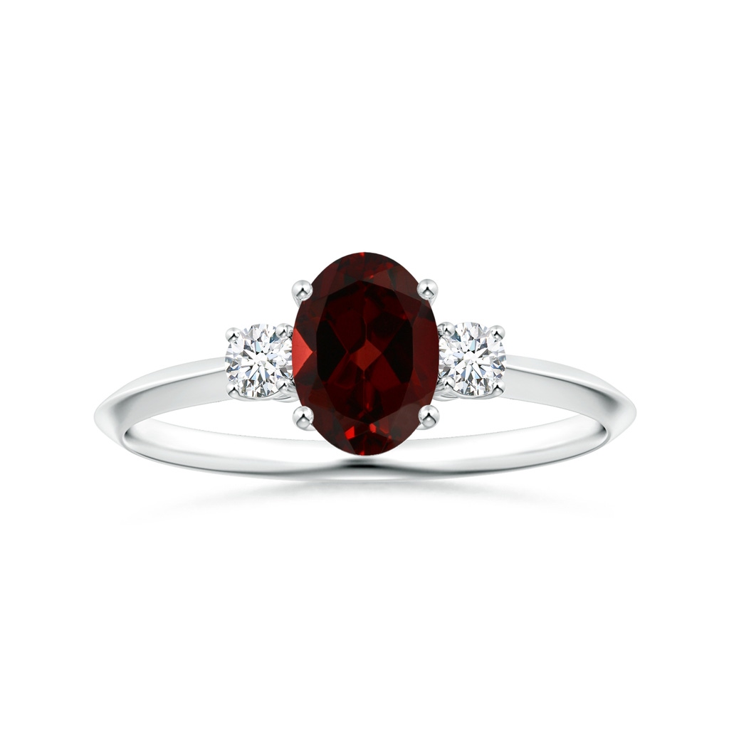 8.16x6.07x3.91mm AAA GIA Certified Three Stone Oval Garnet Knife-Edged Shank Ring in P950 Platinum