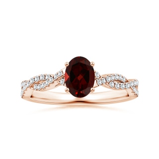 8.16x6.07x3.91mm AAA Prong-Set GIA Certified Oval Garnet Twisted Shank Ring with Diamonds in 10K Rose Gold