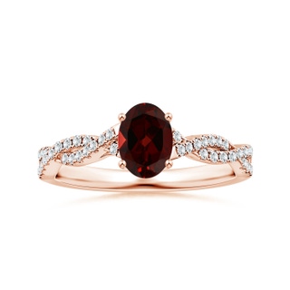 8.16x6.07x3.91mm AAA Prong-Set GIA Certified Oval Garnet Twisted Shank Ring with Diamonds in 18K Rose Gold