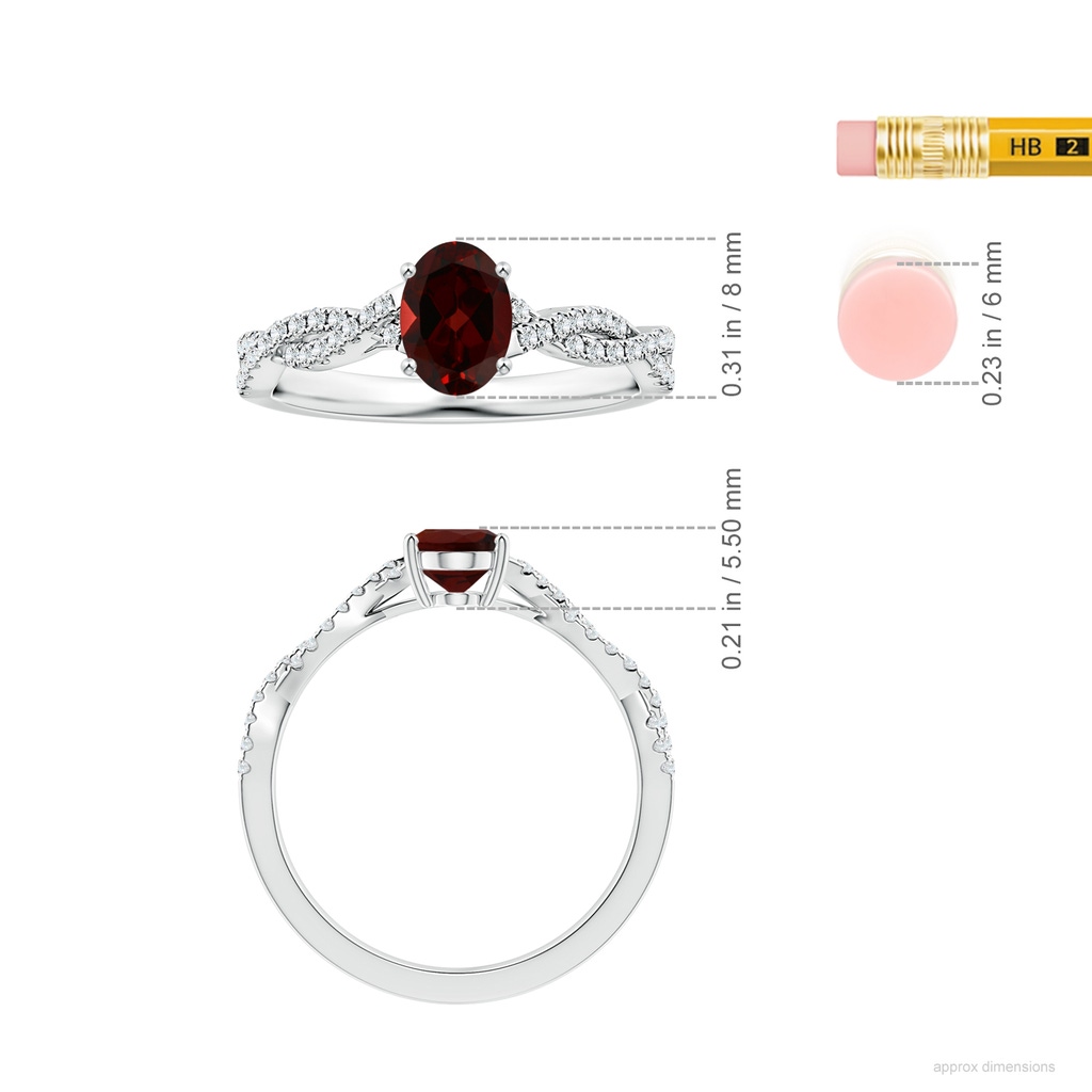 8.16x6.07x3.91mm AAA Prong-Set GIA Certified Oval Garnet Twisted Shank Ring with Diamonds in P950 Platinum ruler