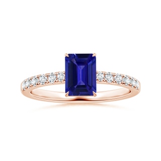 8.14x6.11x4.40mm AAAA GIA Certified Claw-Set Emerald-Cut Tanzanite Ring with Diamonds in 18K Rose Gold