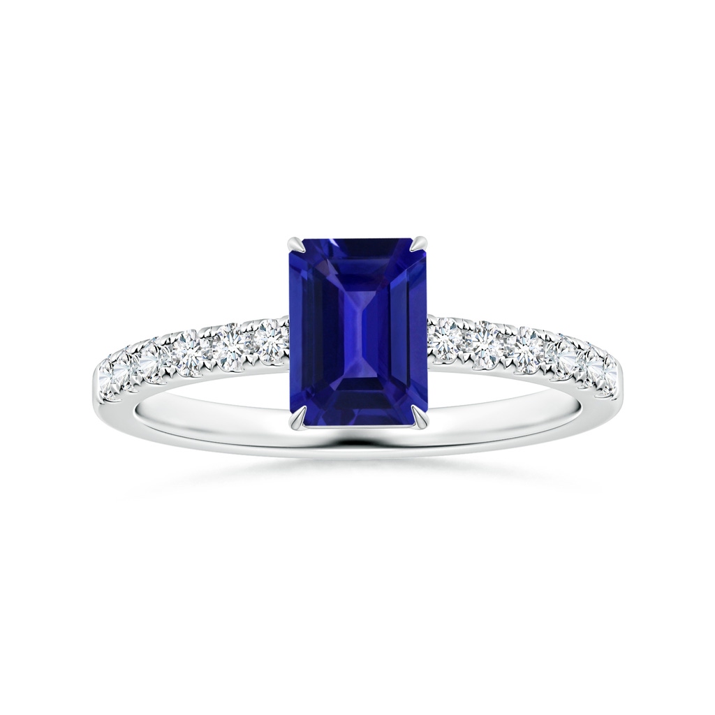 8.14x6.11x4.40mm AAAA GIA Certified Claw-Set Emerald-Cut Tanzanite Ring with Diamonds in White Gold 