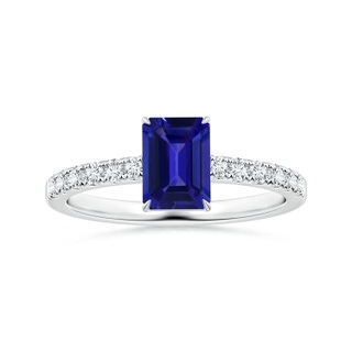 8.14x6.11x4.40mm AAAA GIA Certified Claw-Set Emerald-Cut Tanzanite Ring with Diamonds in White Gold