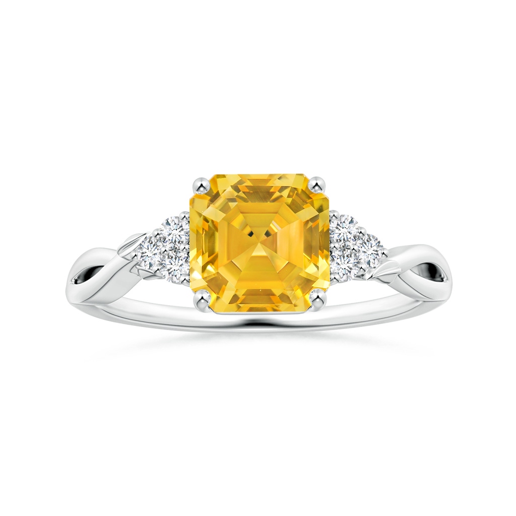 8.25x8.18x6.98mm AAAA Nature Inspired GIA Certified Emerald-Cut Yellow Sapphire Ring with Side Diamonds  in 18K White Gold