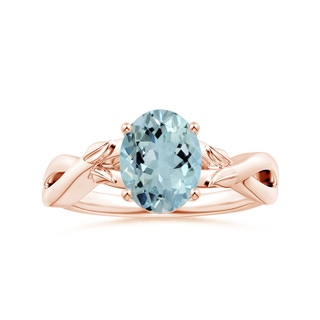 9.91x7.81x5.24mm AA GIA Certified Prong-Set Solitaire Oval Aquamarine Nature Inspired Ring in 18K Rose Gold