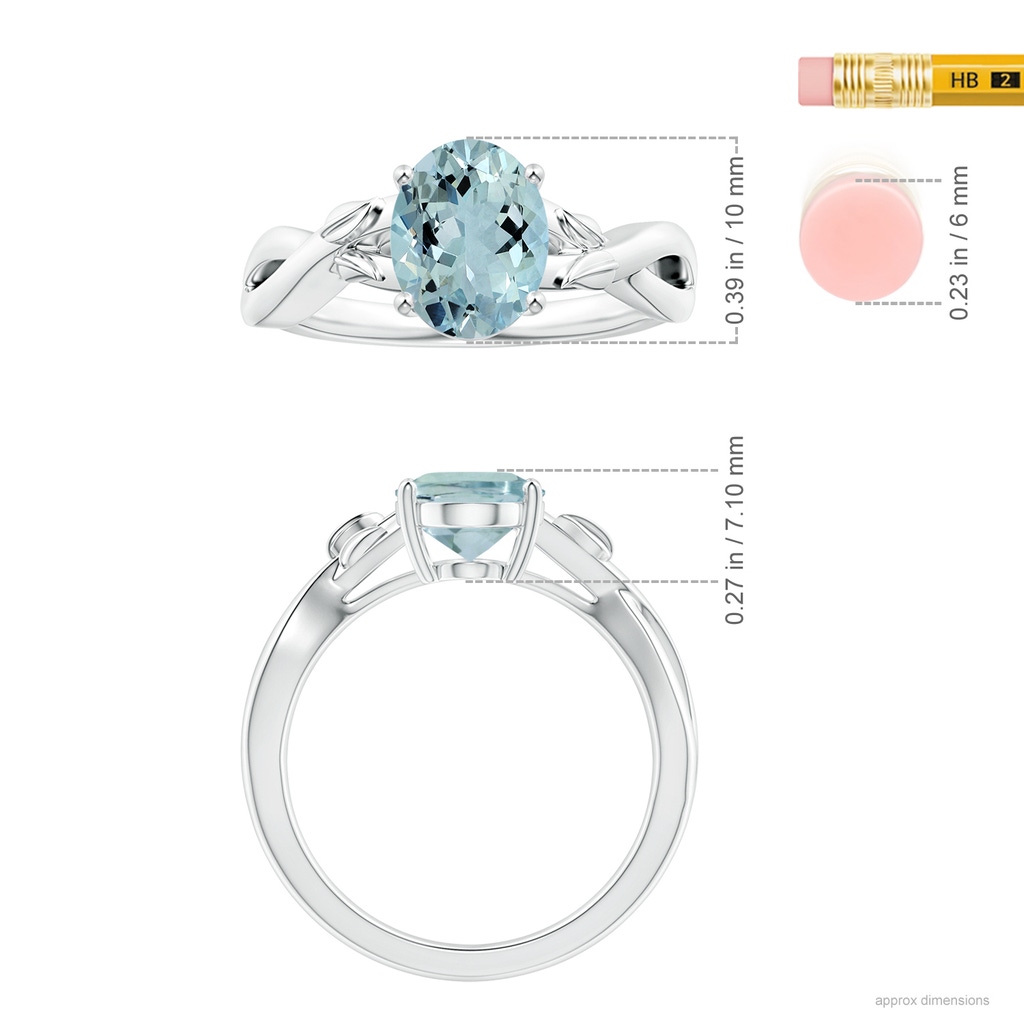 9.91x7.81x5.24mm AA GIA Certified Prong-Set Solitaire Oval Aquamarine Nature Inspired Ring in White Gold ruler