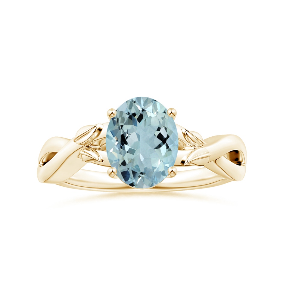 9.91x7.81x5.24mm AA GIA Certified Prong-Set Solitaire Oval Aquamarine Nature Inspired Ring in Yellow Gold 