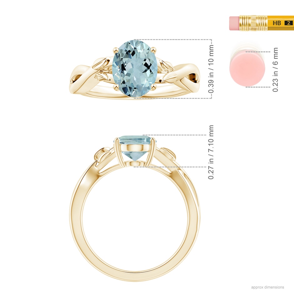 9.91x7.81x5.24mm AA GIA Certified Prong-Set Solitaire Oval Aquamarine Nature Inspired Ring in Yellow Gold ruler