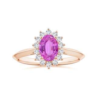 7.11x4.97x2.35mm AAAA Princess Diana Inspired Oval Pink Sapphire Knife-Edge Ring with Halo in 9K Rose Gold