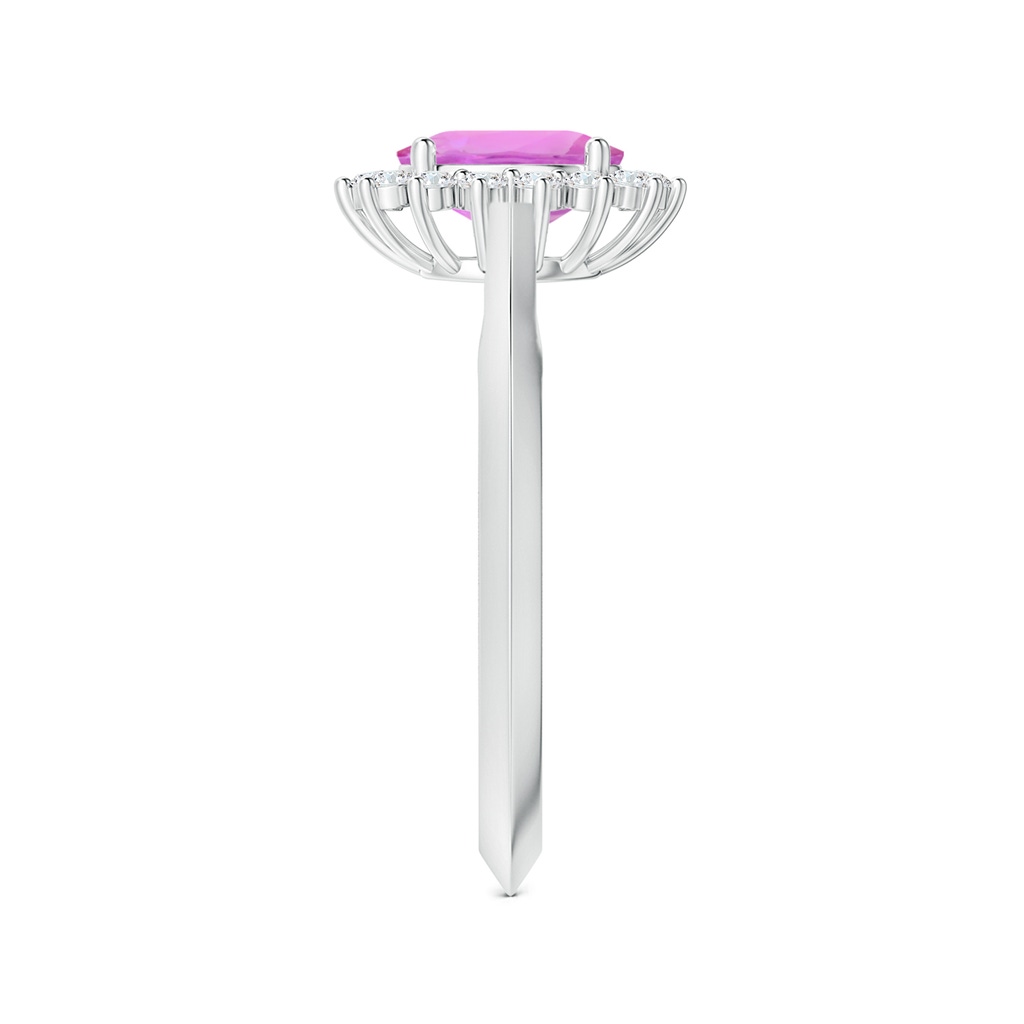 7.11x4.97x2.35mm AAAA Princess Diana Inspired Oval Pink Sapphire Knife-Edge Ring with Halo in White Gold Side 399