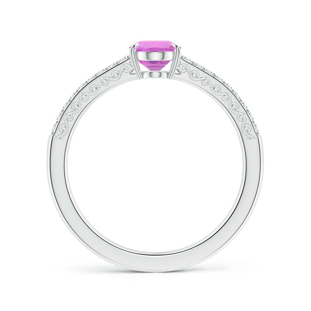 7.11x4.97x2.35mm AAAA Claw-Set Oval Pink Sapphire Split Shank Ring with Scrollwork in White Gold Side 199