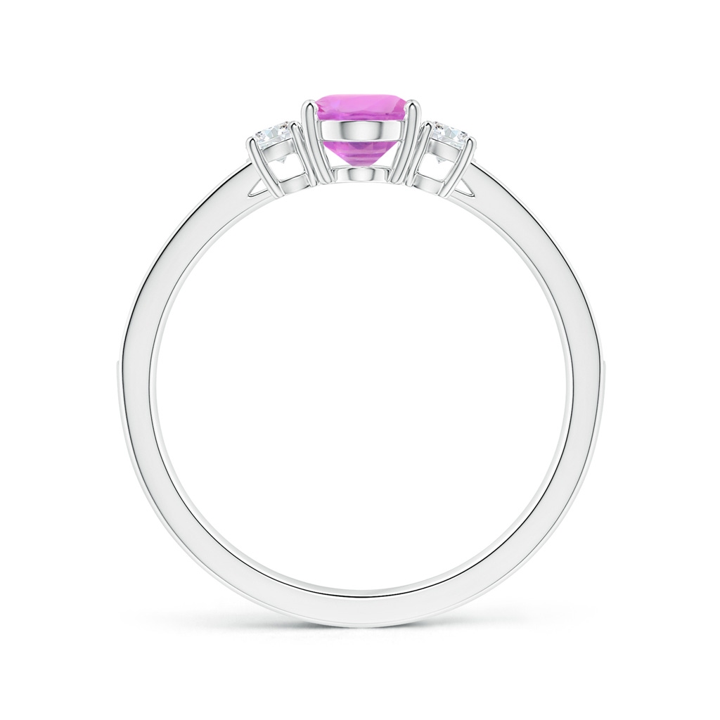 7.11x4.97x2.35mm AAAA Oval Pink Sapphire Three Stone Ring with Diamonds in 18K White Gold Side 199