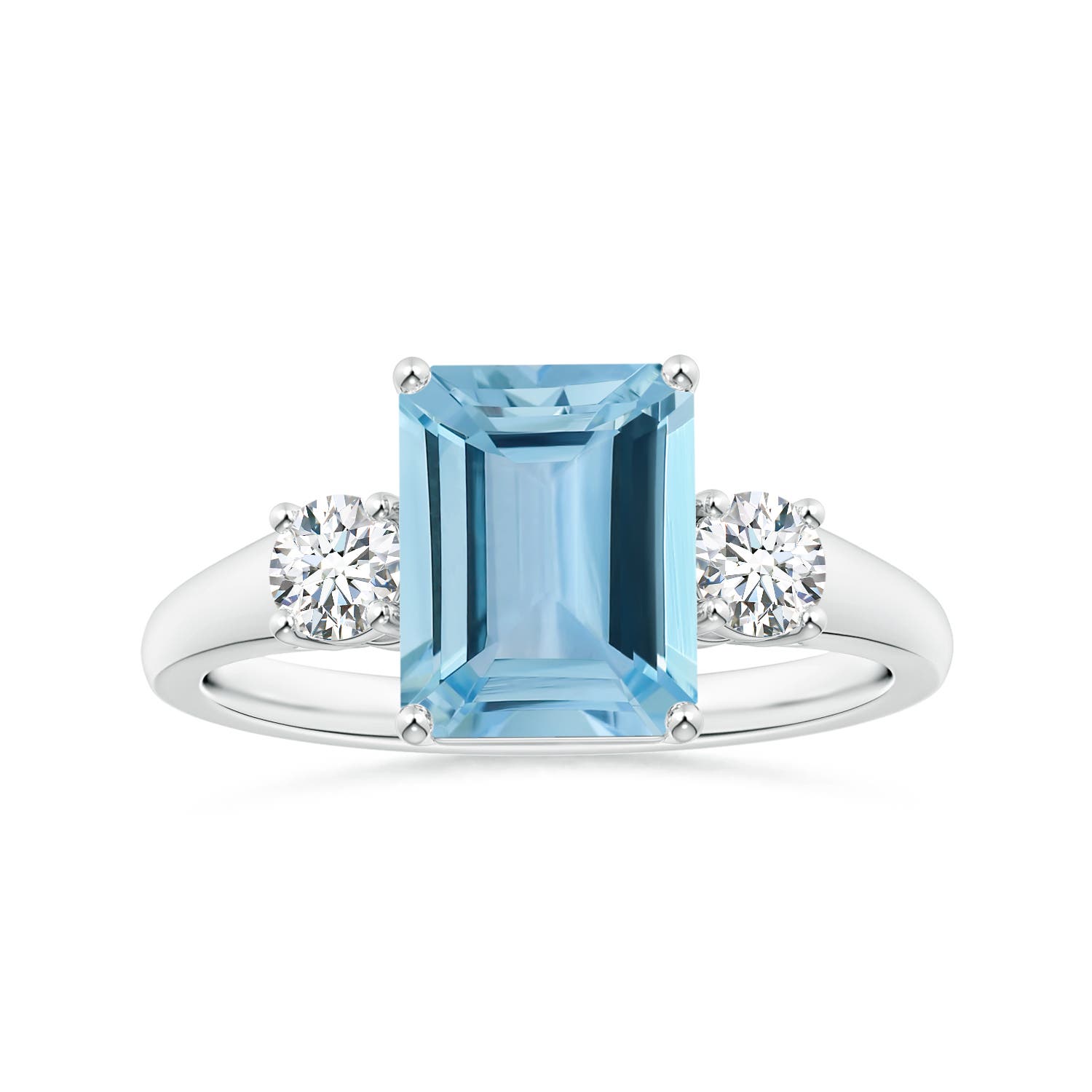 GIA Certified Emerald-Cut Aquamarine Three Stone Tapered Shank Ring