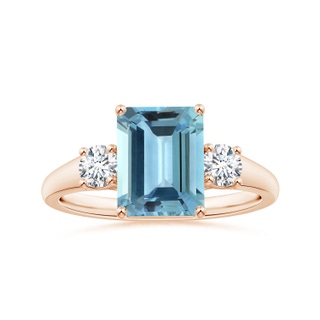 9.12x7.16x4.26mm AA GIA Certified Emerald-Cut Aquamarine Three Stone Tapered Shank Ring in 10K Rose Gold