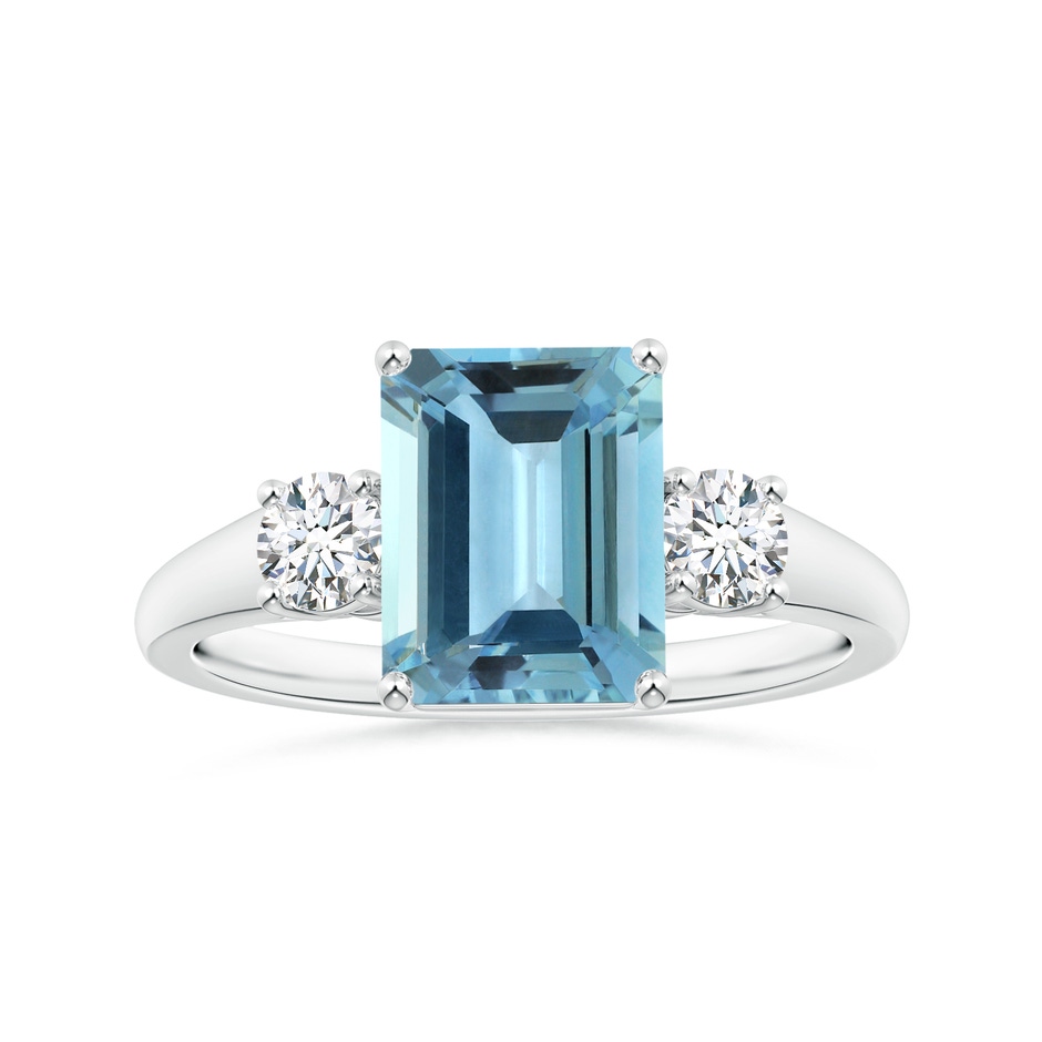 9.12x7.16x4.26mm AA GIA Certified Emerald-Cut Aquamarine Three Stone Tapered Shank Ring in White Gold 