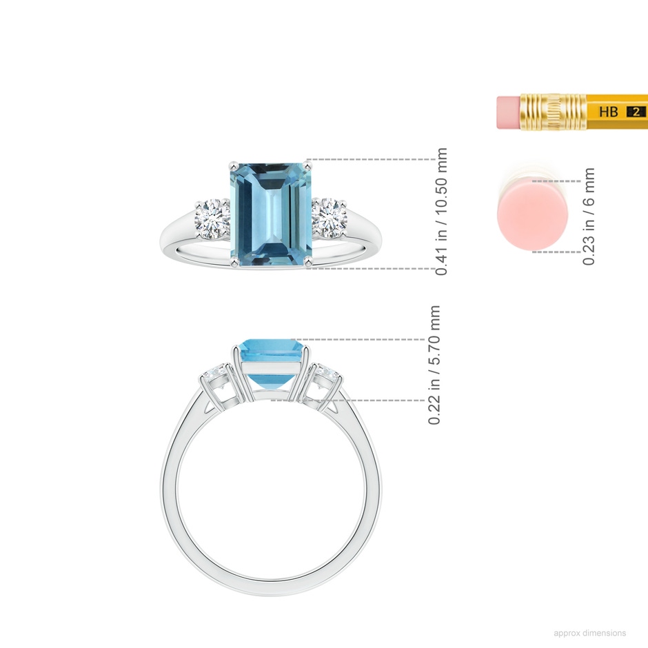 9.12x7.16x4.26mm AA GIA Certified Emerald-Cut Aquamarine Three Stone Tapered Shank Ring in White Gold ruler