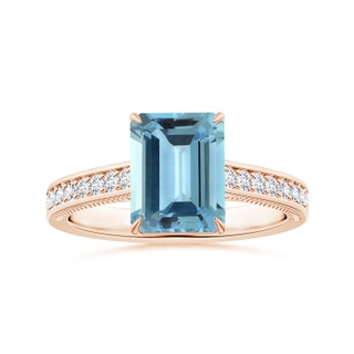 9.12x7.16x4.26mm AA Claw-Set GIA Certified Emerald-Cut Aquamarine Ring with Leaf Motifs in 10K Rose Gold